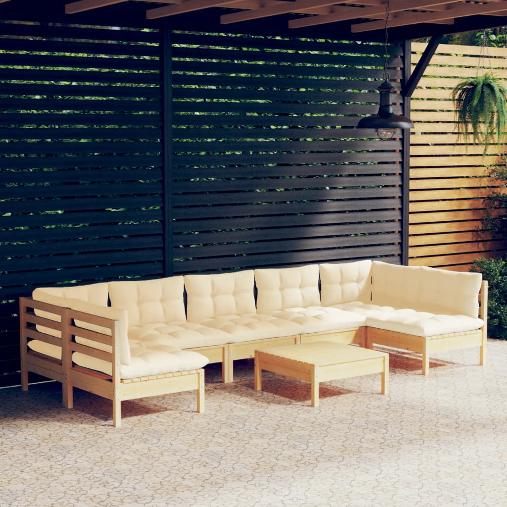 Set Mobilier De Grădină Cu Perne Gri, 8 Piese, Lemn Masiv Pin
