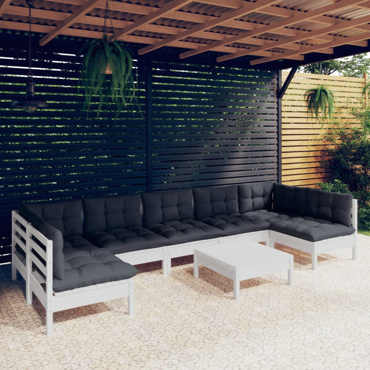 Set Mobilier De Grădină Cu Perne Gri, 8 Piese, Lemn Masiv Pin
