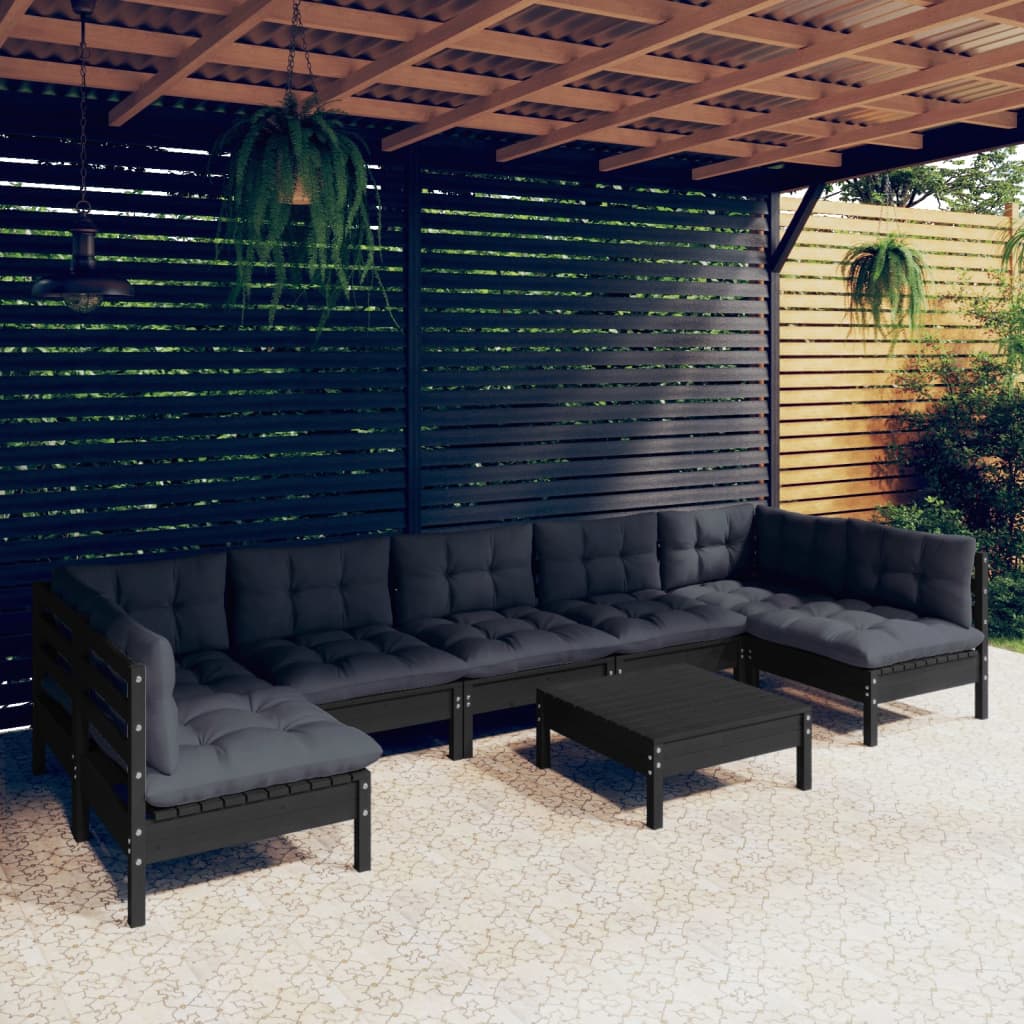 Set Mobilier De Grădină Cu Perne Gri, 8 Piese, Lemn Masiv Pin