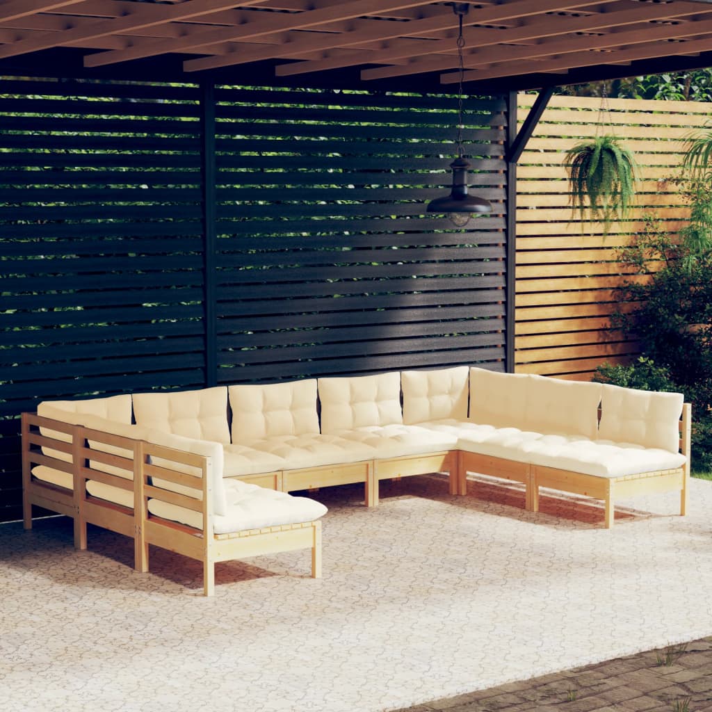 Set Mobilier De Grădină Cu Perne Gri, 9 Piese, Lemn Masiv Pin