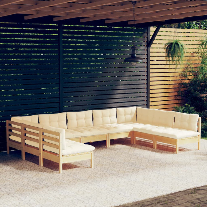 Set Mobilier De Grădină Cu Perne Gri, 9 Piese, Lemn Masiv Pin