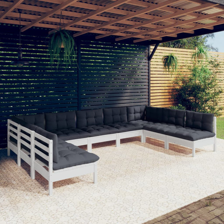 Set Mobilier De Grădină Cu Perne Gri, 9 Piese, Lemn Masiv Pin