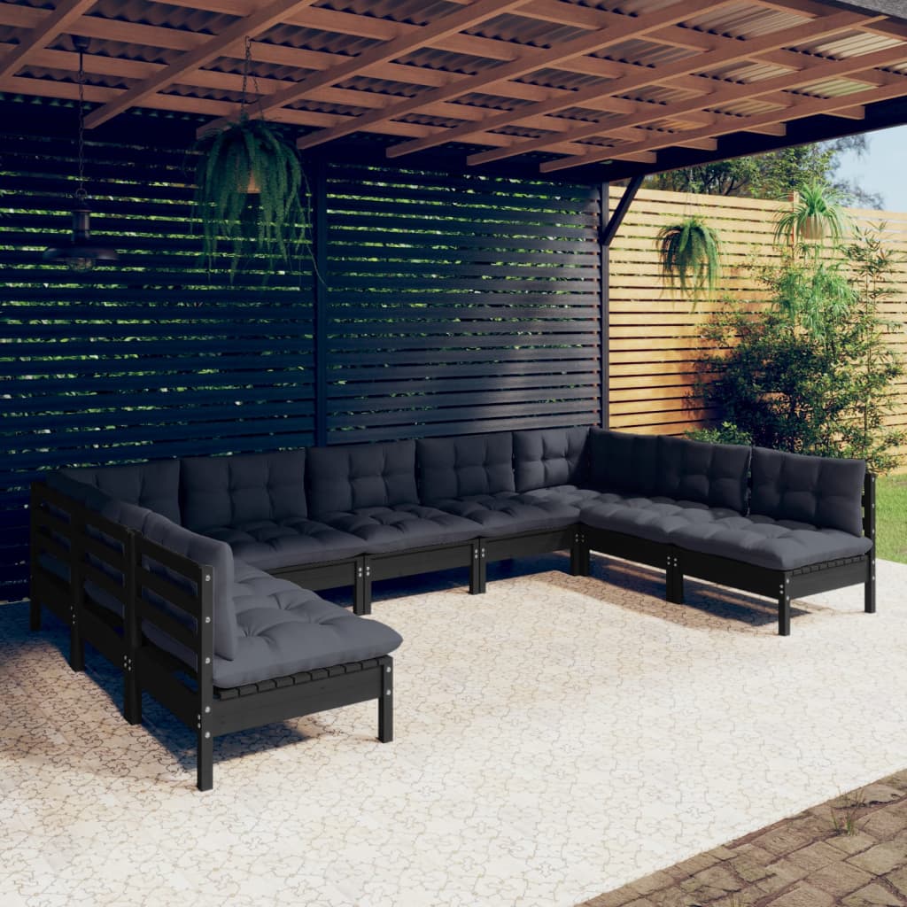 Set Mobilier De Grădină Cu Perne Gri, 9 Piese, Lemn Masiv Pin