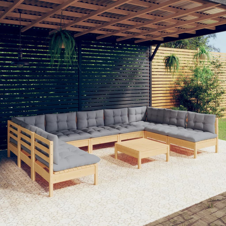 Set Mobilier Grădină Cu Perne Crem, 10 Piese, Lemn Masiv De Pin