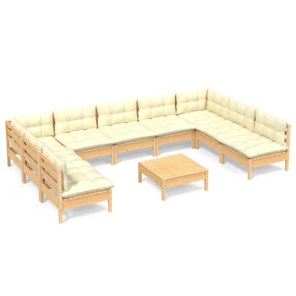 Set Mobilier Grădină Cu Perne Crem, 10 Piese, Lemn Masiv De Pin