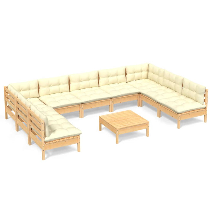 Set Mobilier Grădină Cu Perne Crem, 10 Piese, Lemn Masiv De Pin