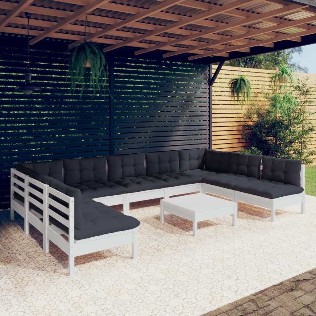 Set Mobilier Grădină Cu Perne Crem, 10 Piese, Lemn Masiv De Pin
