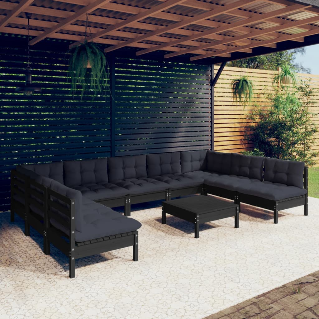 Set Mobilier Grădină Cu Perne Crem, 10 Piese, Lemn Masiv De Pin