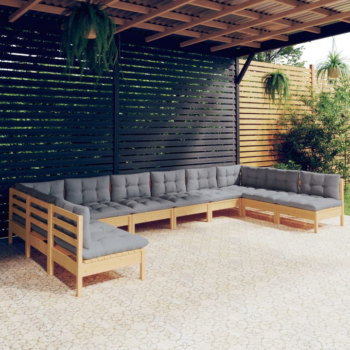 Set Mobilier De Grădină Cu Perne 10 Piese Lemn Masiv De Pin