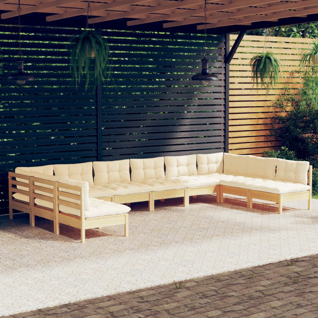 Set Mobilier De Grădină Cu Perne 10 Piese Lemn Masiv De Pin