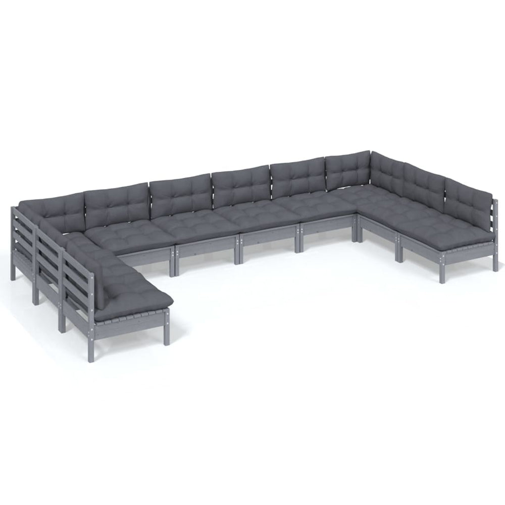 Set Mobilier De Grădină Cu Perne 10 Piese Lemn Masiv De Pin