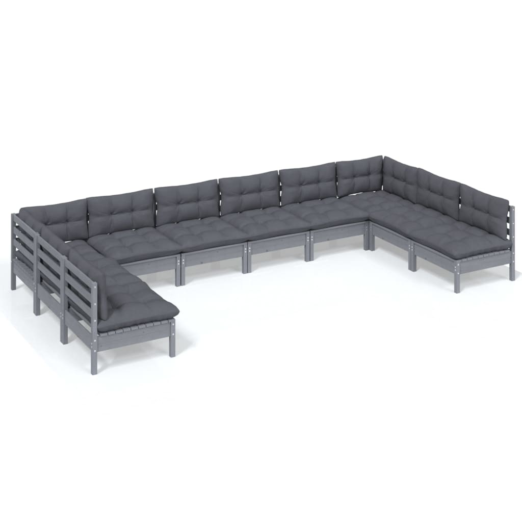 Set Mobilier De Grădină Cu Perne 10 Piese Lemn Masiv De Pin
