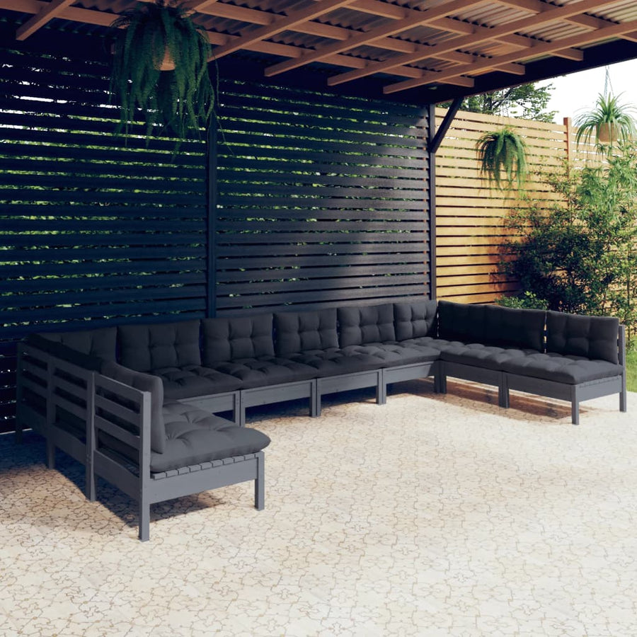 Set Mobilier De Grădină Cu Perne 10 Piese Lemn Masiv De Pin
