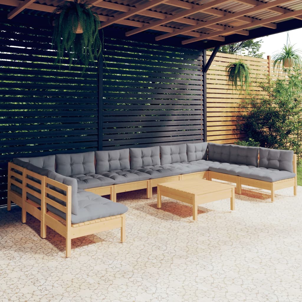 Set Mobilier Grădină Cu Perne, 11 Piese, , Lemn Masiv Pin
