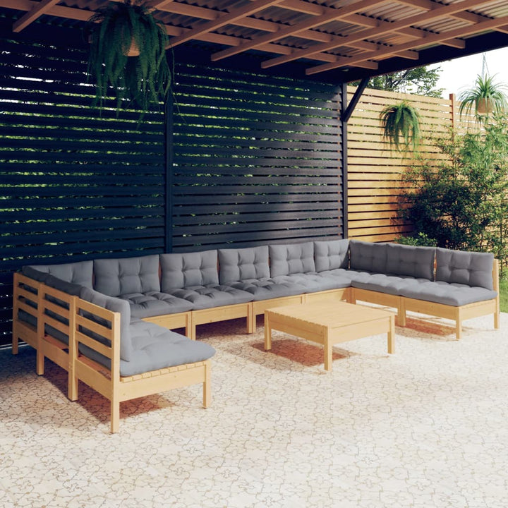 Set Mobilier Grădină Cu Perne, 11 Piese, , Lemn Masiv Pin