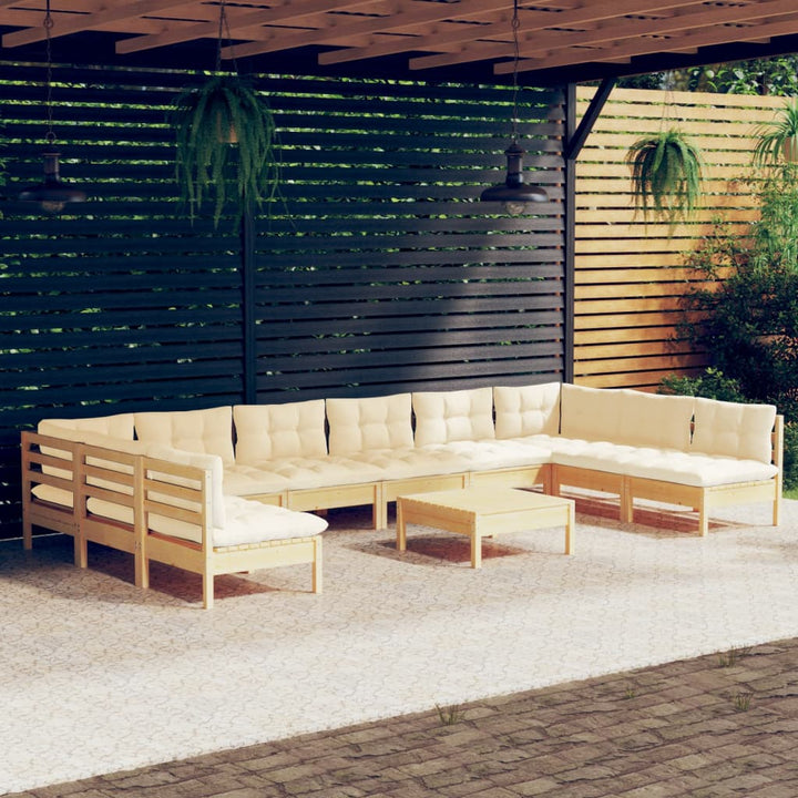 Set Mobilier Grădină Cu Perne, 11 Piese, , Lemn Masiv Pin