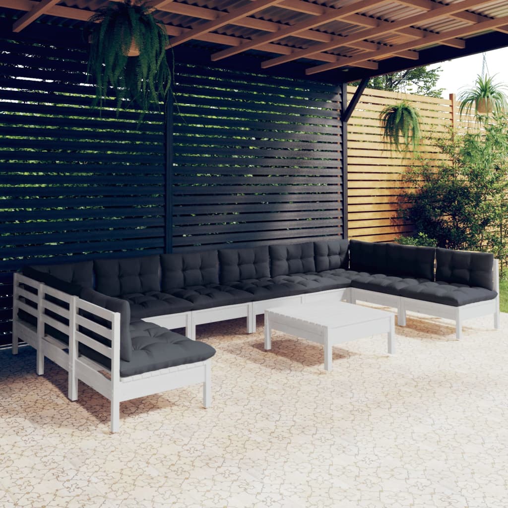 Set Mobilier Grădină Cu Perne, 11 Piese, , Lemn Masiv Pin