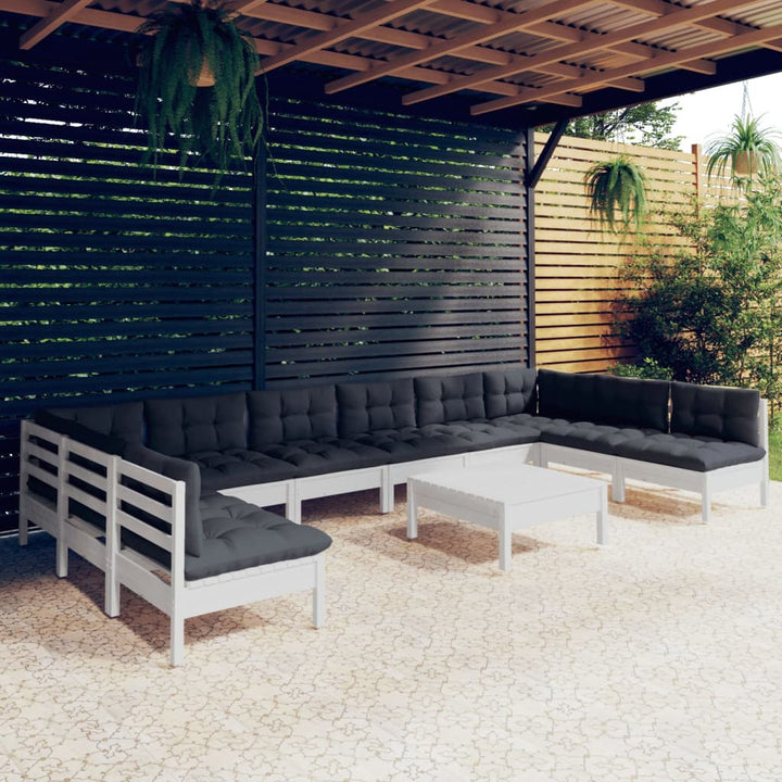 Set Mobilier Grădină Cu Perne, 11 Piese, , Lemn Masiv Pin
