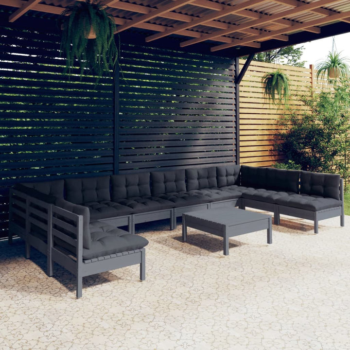 Set Mobilier Grădină Cu Perne, 11 Piese, , Lemn Masiv Pin