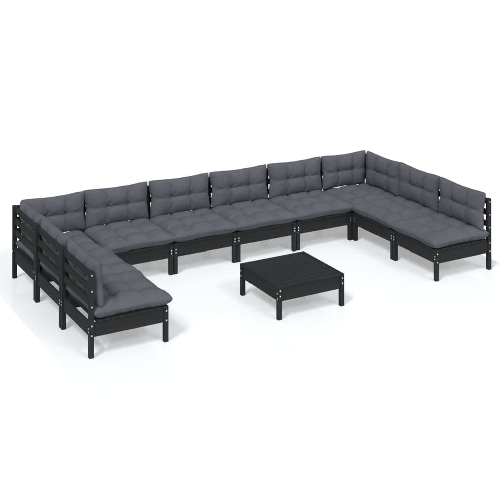 Set Mobilier Grădină Cu Perne, 11 Piese, , Lemn Masiv Pin