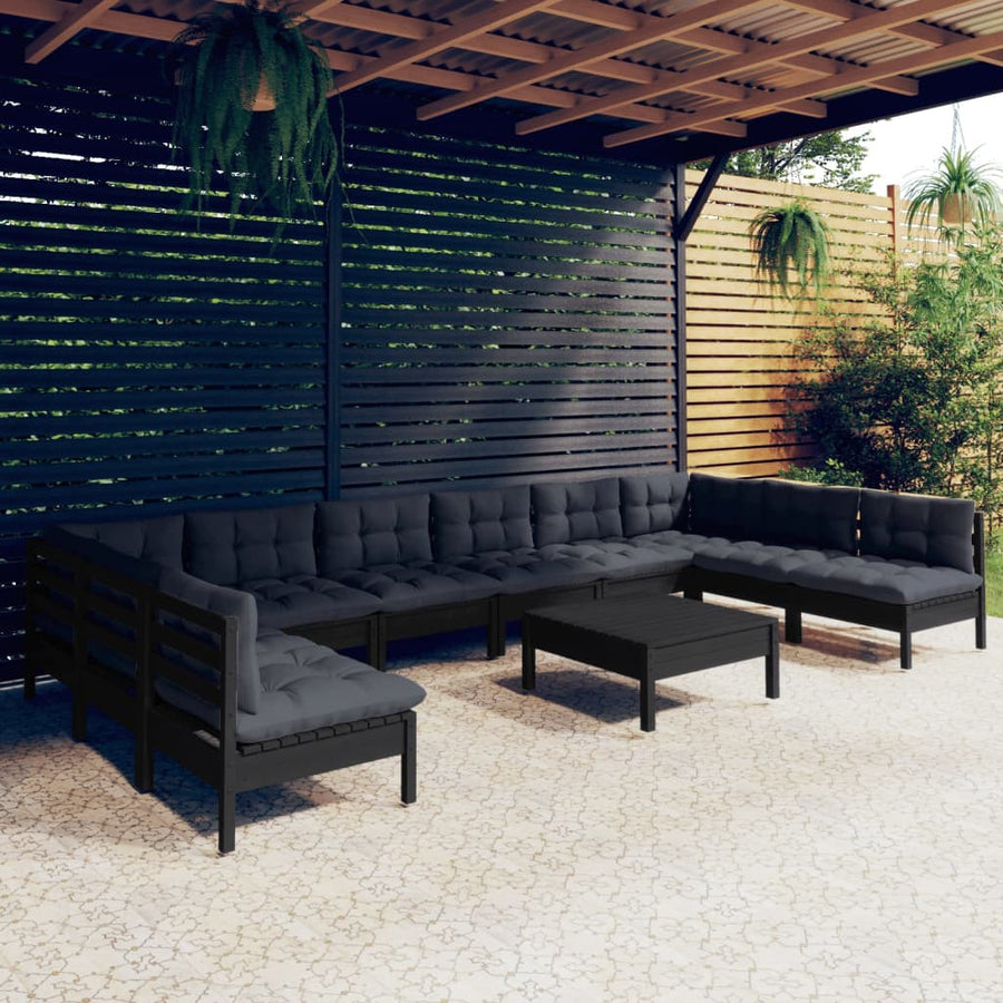 Set Mobilier Grădină Cu Perne, 11 Piese, , Lemn Masiv Pin