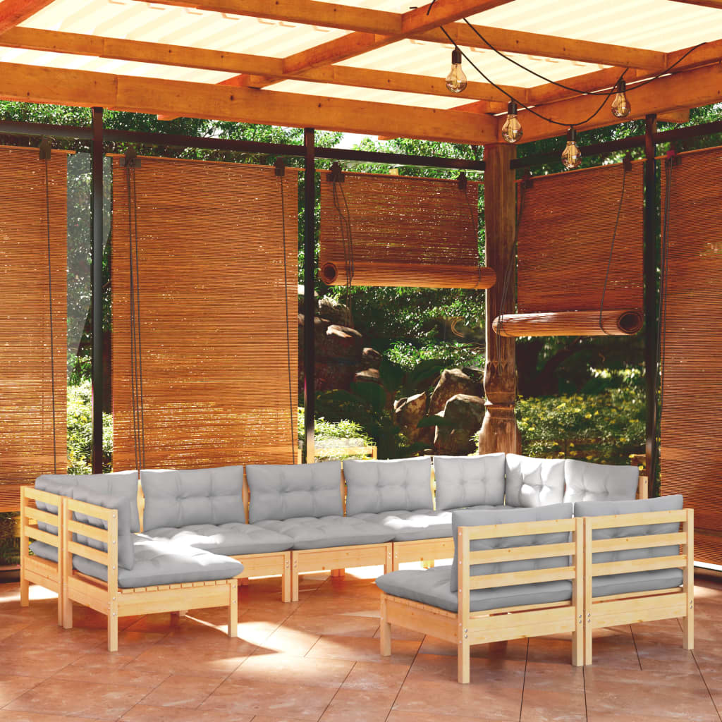 Set Mobilier Grădină Cu Perne Crem, 9 Piese, Lemn Masiv De Pin
