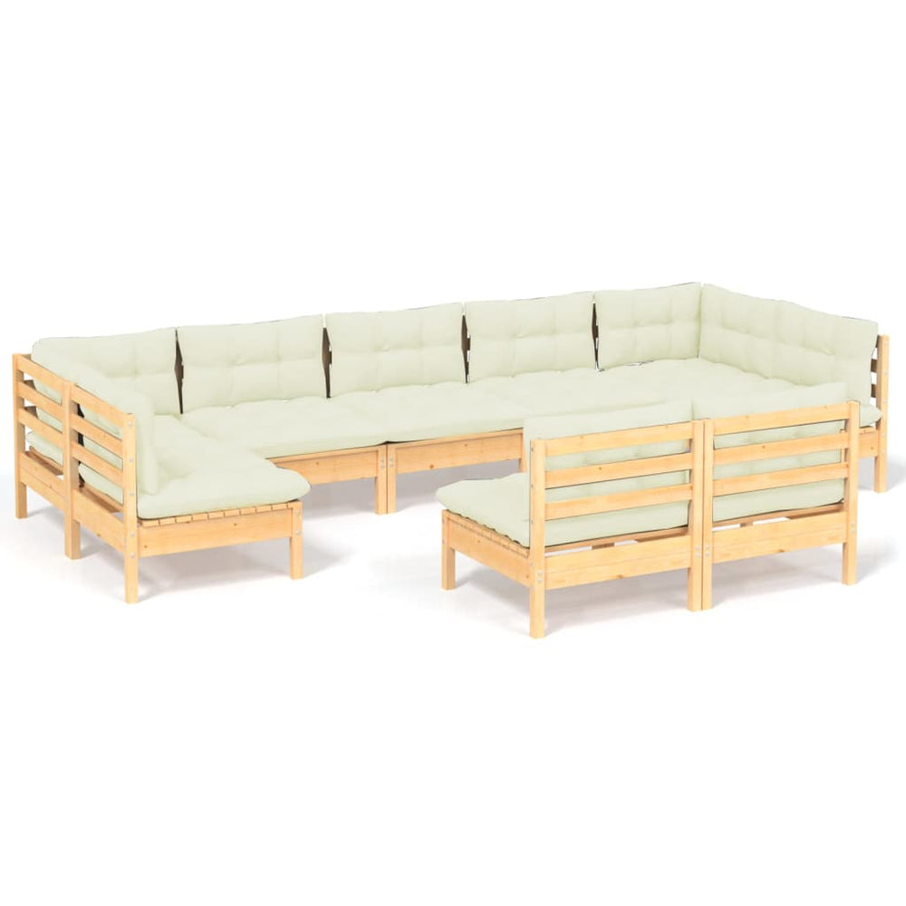 Set Mobilier Grădină Cu Perne Crem, 9 Piese, Lemn Masiv De Pin