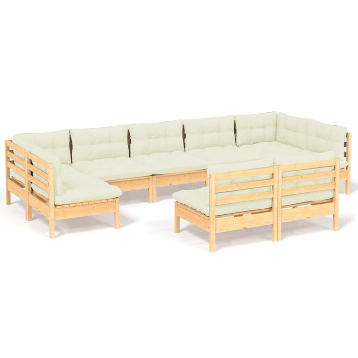 Set Mobilier Grădină Cu Perne Crem, 9 Piese, Lemn Masiv De Pin