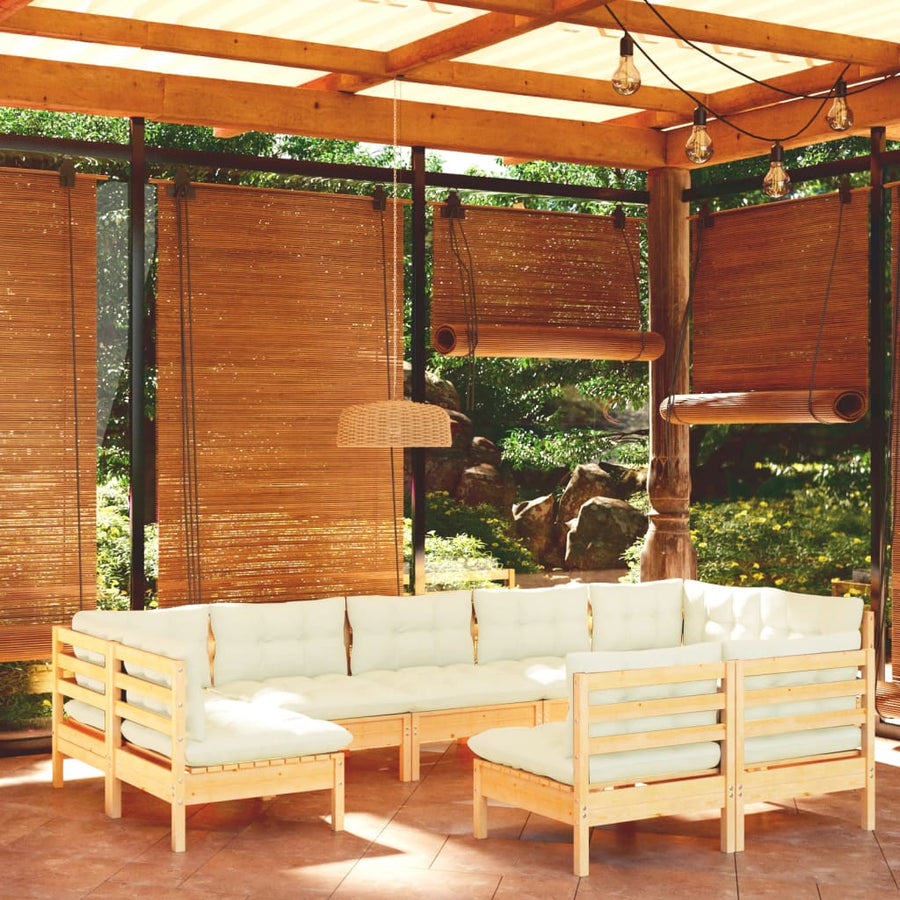 Set Mobilier Grădină Cu Perne Crem, 9 Piese, Lemn Masiv De Pin