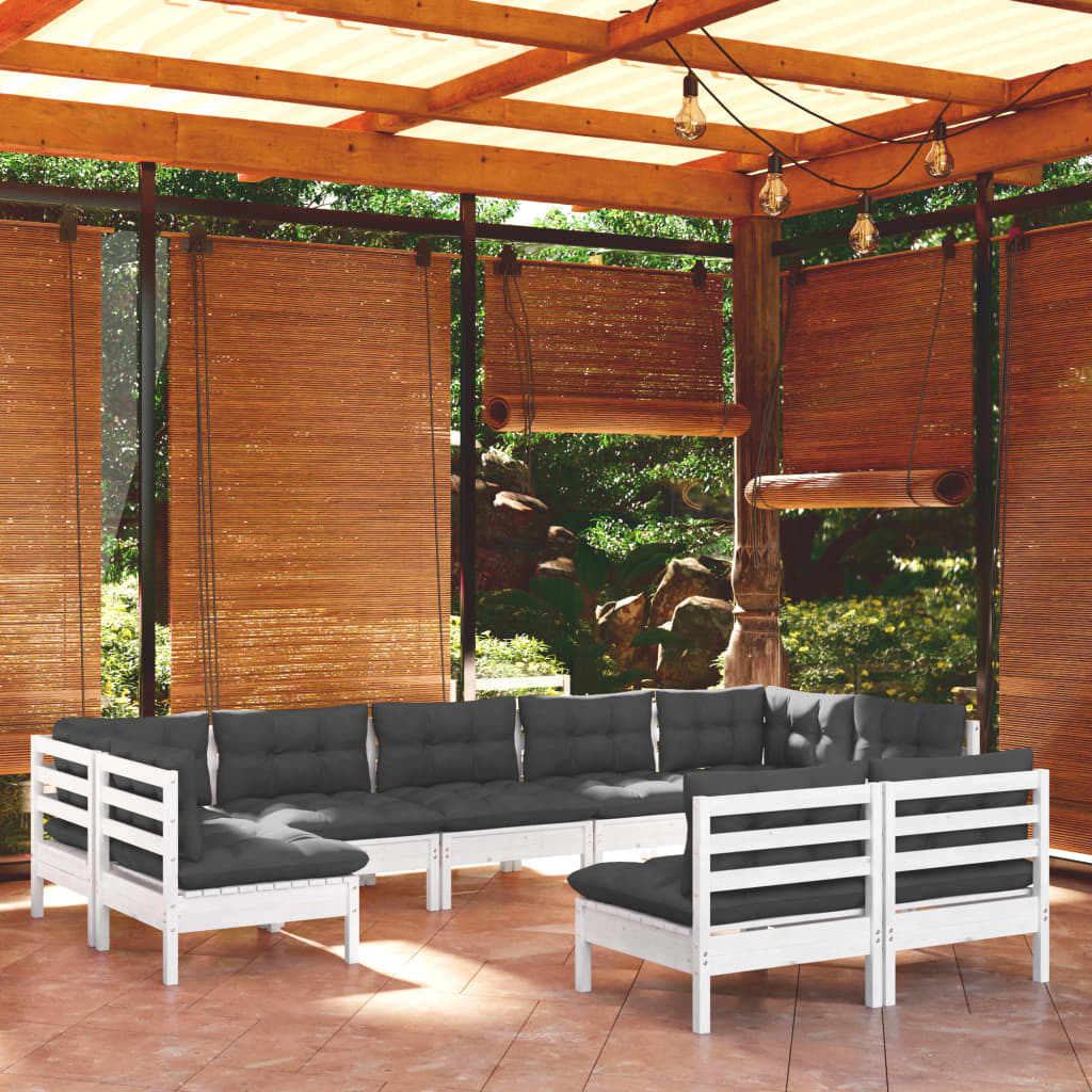 Set Mobilier Grădină Cu Perne Crem, 9 Piese, Lemn Masiv De Pin