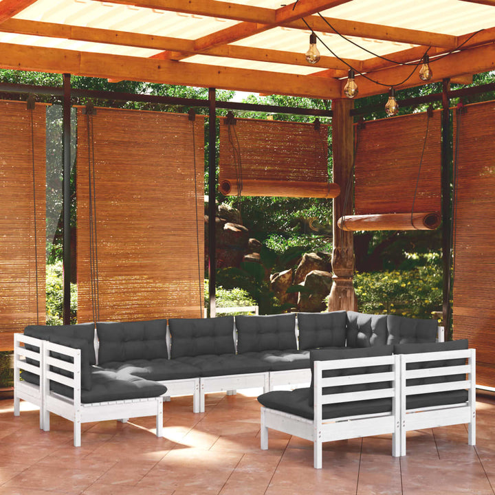 Set Mobilier Grădină Cu Perne Crem, 9 Piese, Lemn Masiv De Pin
