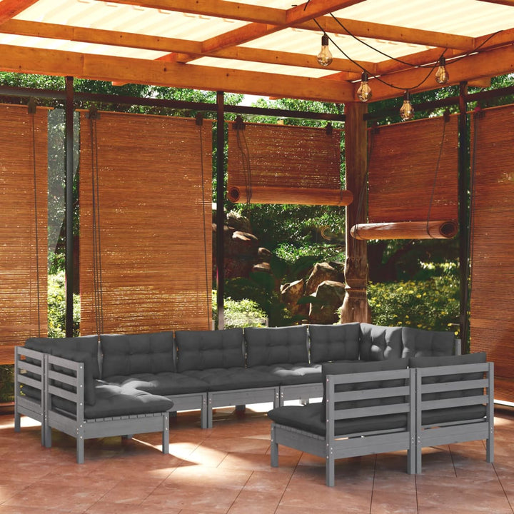 Set Mobilier Grădină Cu Perne Crem, 9 Piese, Lemn Masiv De Pin
