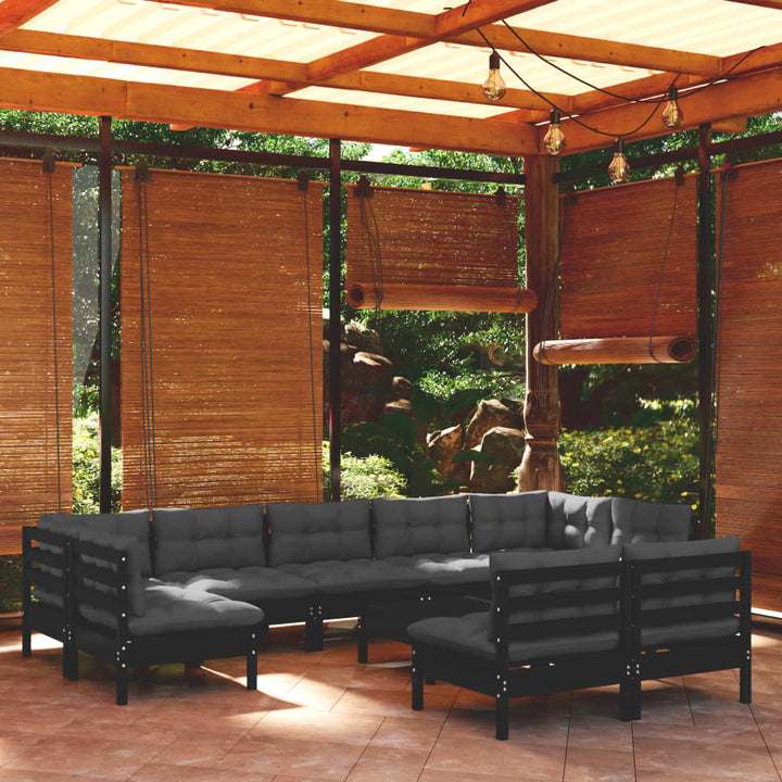 Set Mobilier De Grădină Cu Perne, 10 Piese, Gri, Lemn Masiv Pin