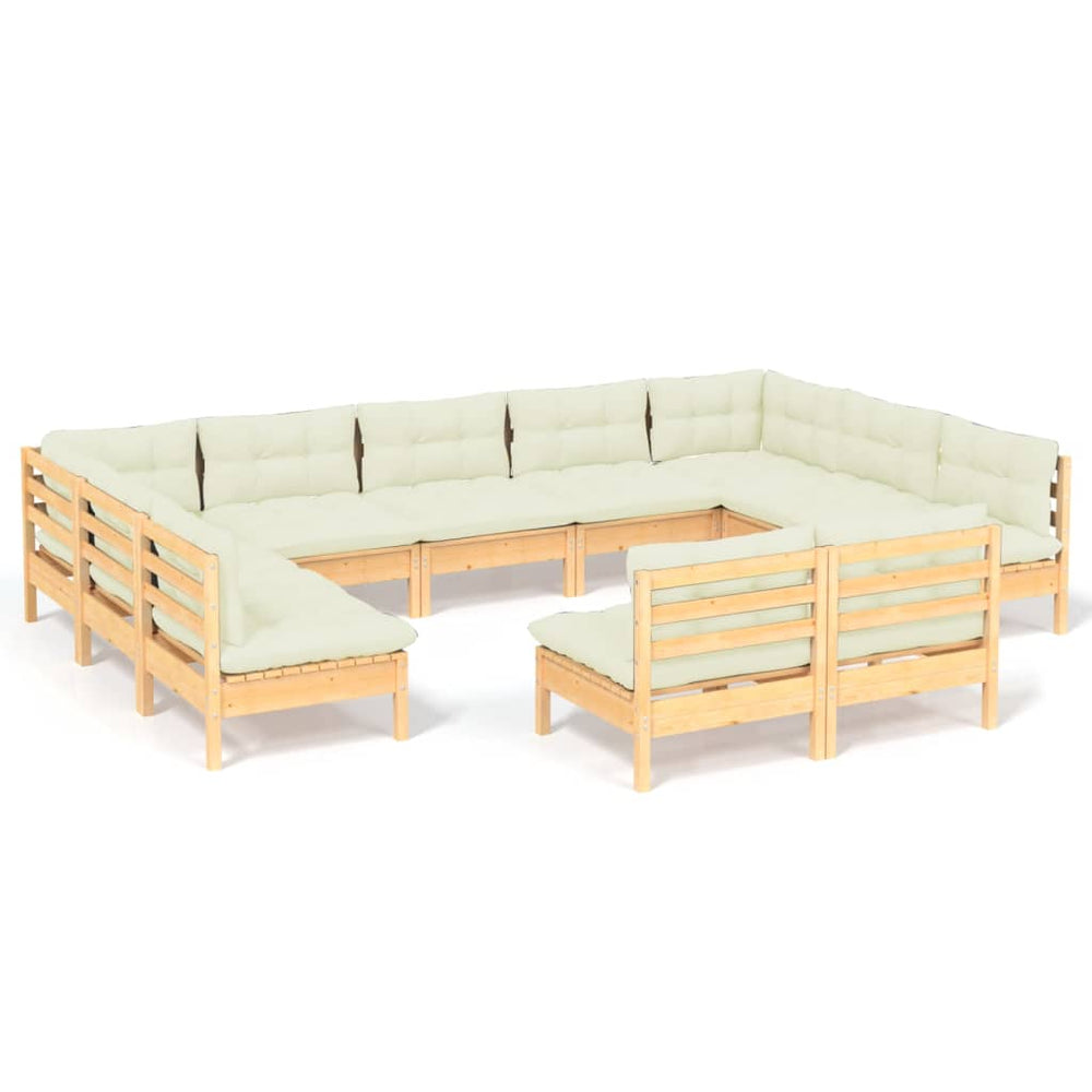 Set Mobilier Grădină Cu Perne Crem, 11 Piese, Lemn Masiv De Pin