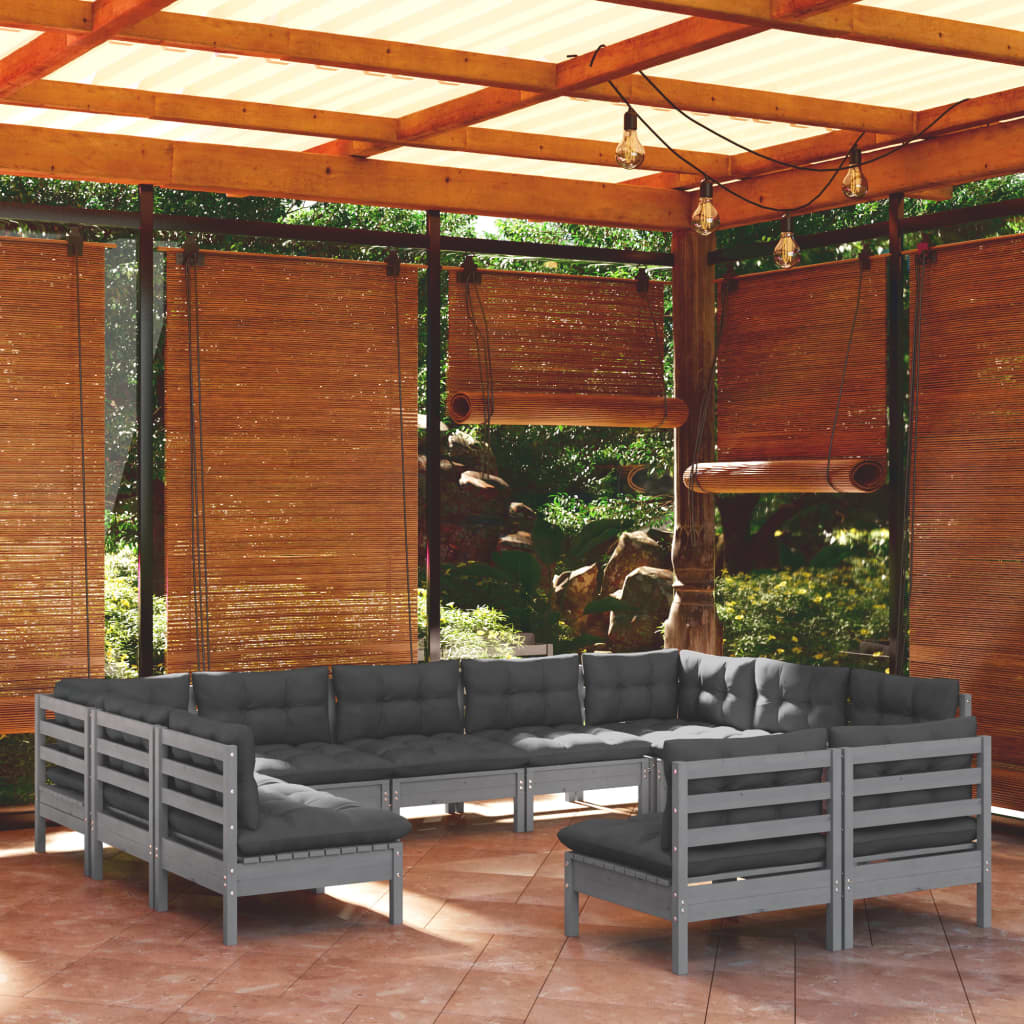 Set Mobilier Grădină Cu Perne Crem, 11 Piese, Lemn Masiv De Pin