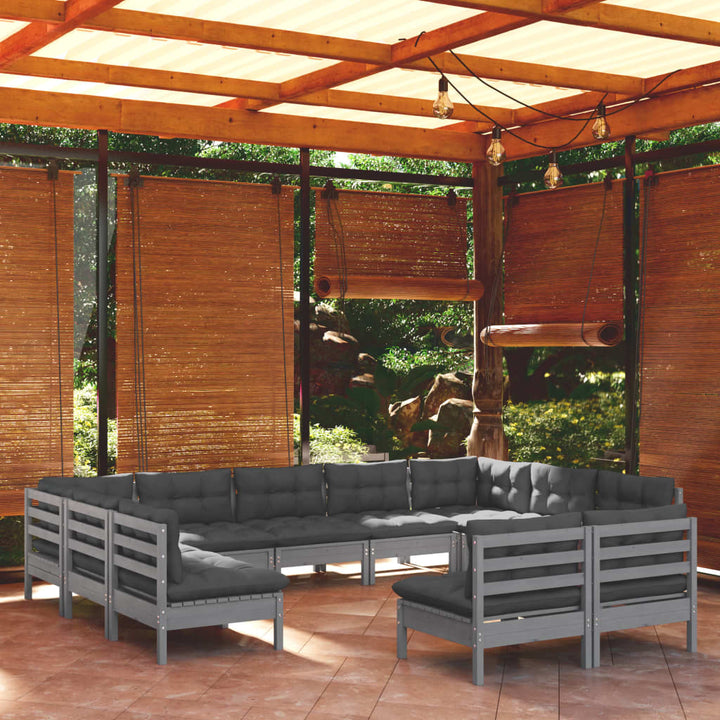 Set Mobilier Grădină Cu Perne Crem, 11 Piese, Lemn Masiv De Pin