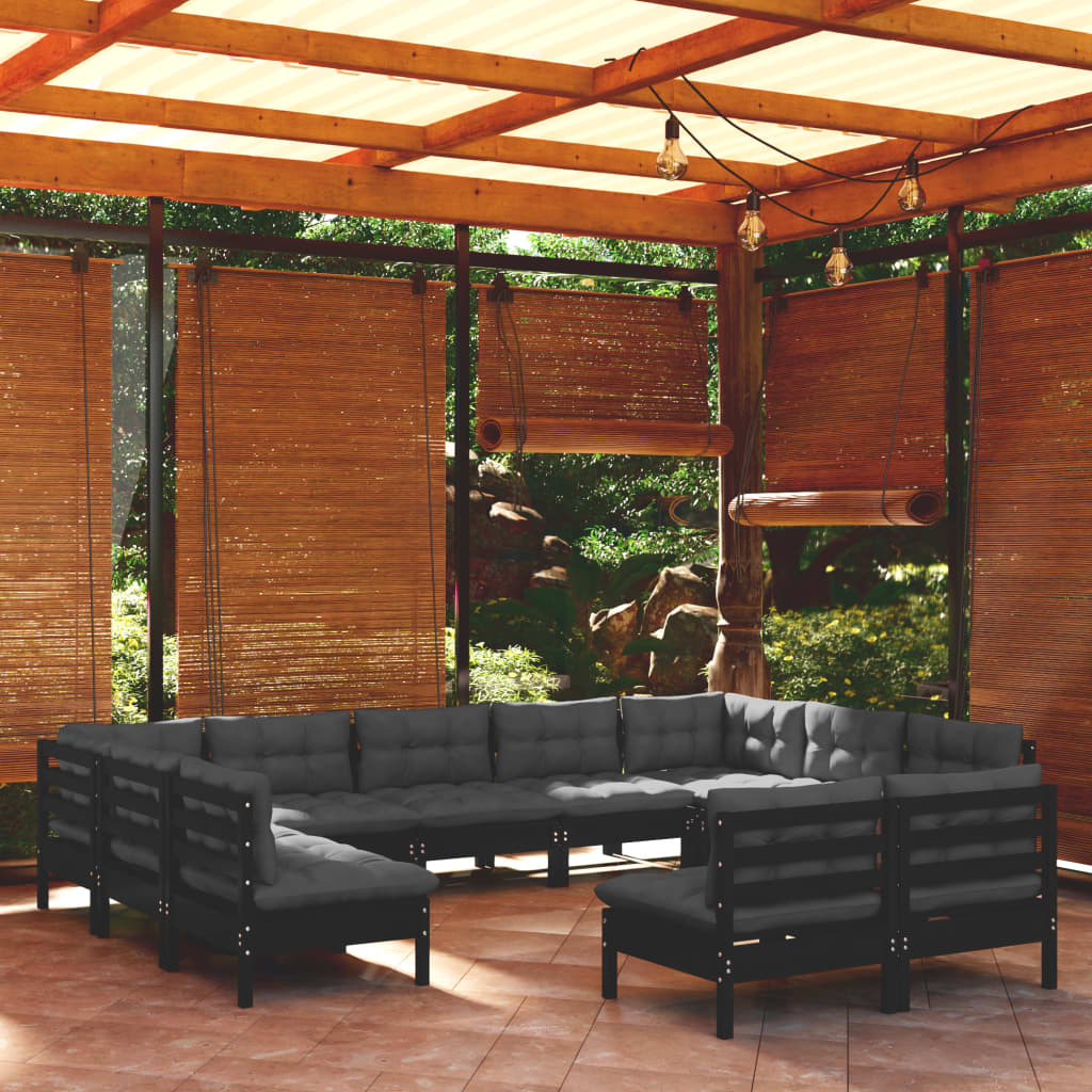 Set Mobilier Grădină Cu Perne Crem, 11 Piese, Lemn Masiv De Pin