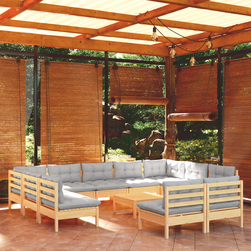 Set Mobilier Grădină Cu Perne, 12 Piese, , Lemn Masiv Pin