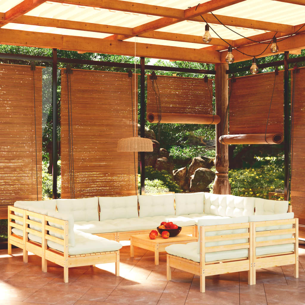 Set Mobilier Grădină Cu Perne, 12 Piese, , Lemn Masiv Pin