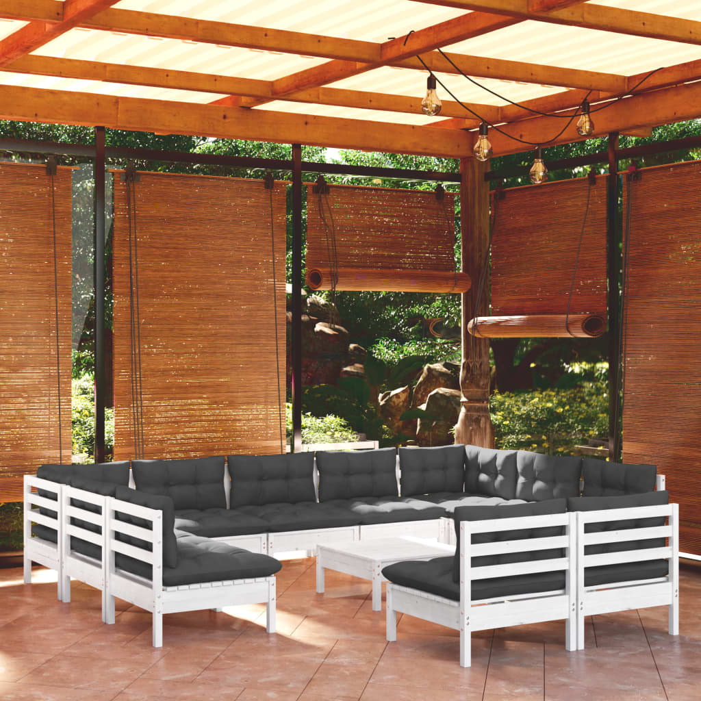 Set Mobilier Grădină Cu Perne, 12 Piese, , Lemn Masiv Pin