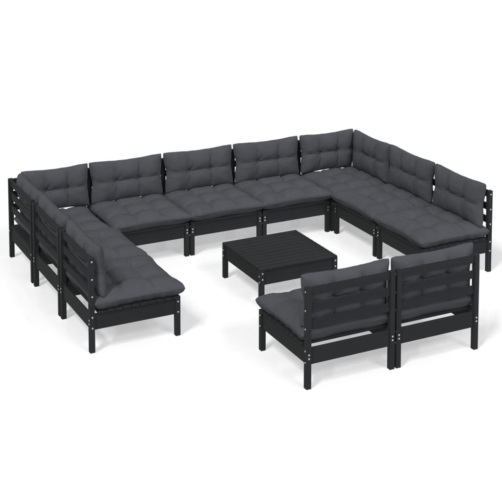 Set Mobilier Grădină Cu Perne, 12 Piese, , Lemn Masiv Pin