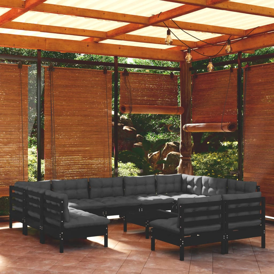 Set Mobilier Grădină Cu Perne, 12 Piese, , Lemn Masiv Pin