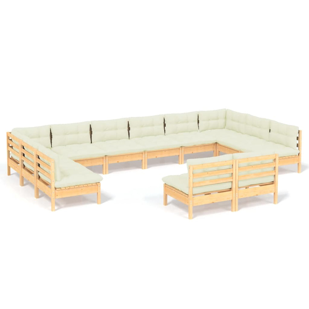 Set Mobilier Grădină Cu Perne Crem, 12 Piese, Lemn Masiv De Pin