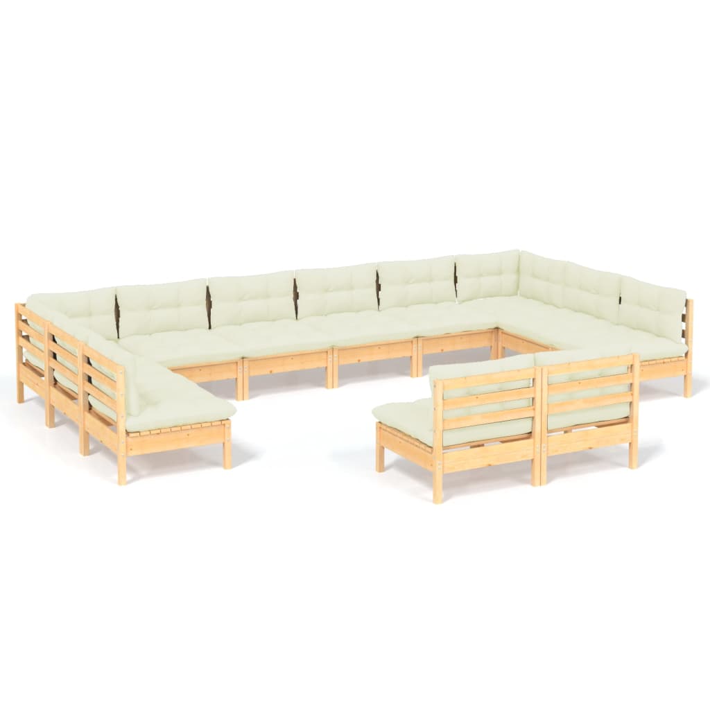 Set Mobilier Grădină Cu Perne Crem, 12 Piese, Lemn Masiv De Pin