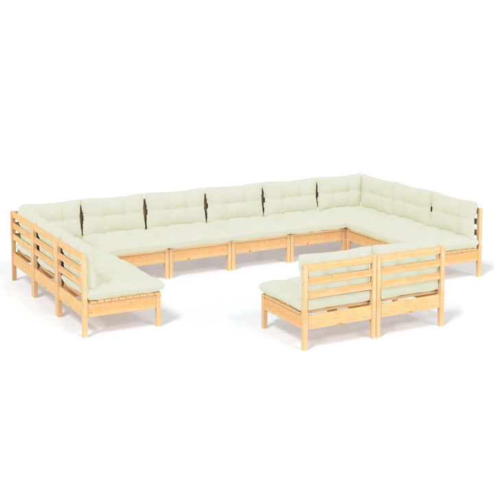 Set Mobilier Grădină Cu Perne Crem, 12 Piese, Lemn Masiv De Pin