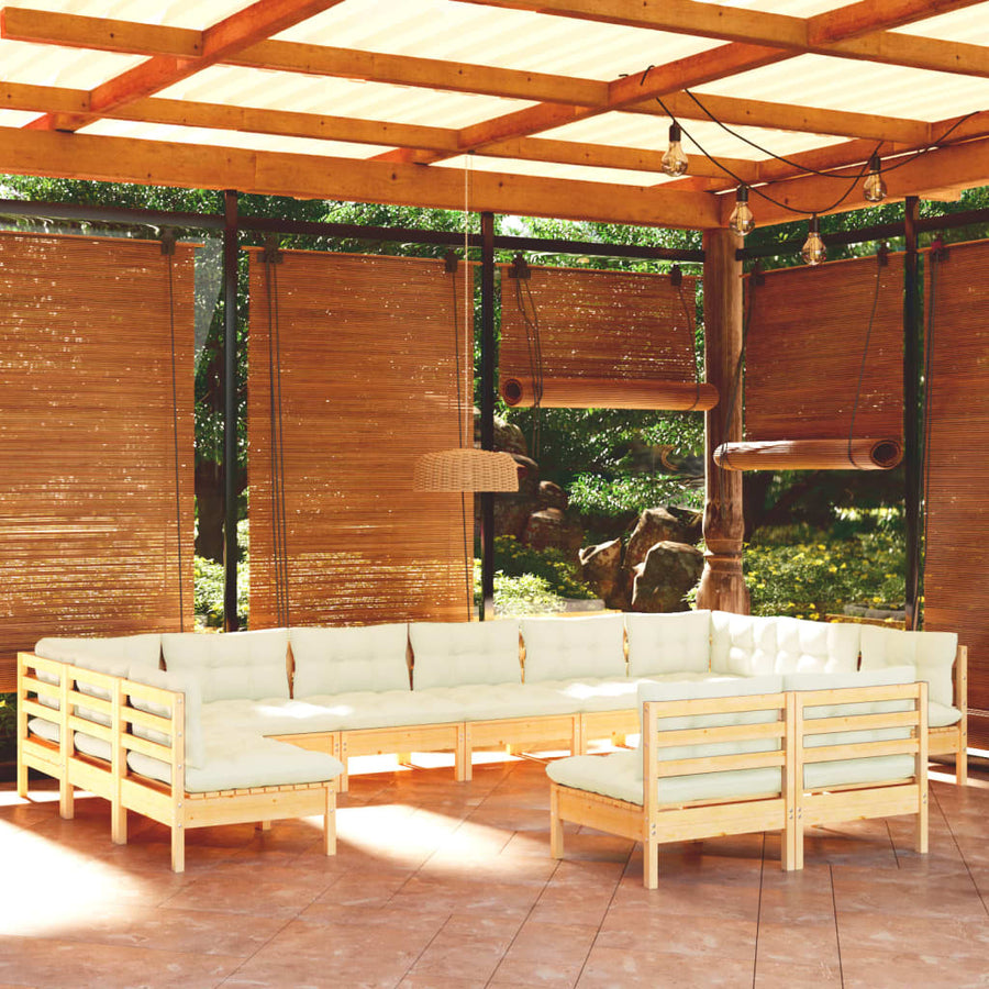 Set Mobilier Grădină Cu Perne Crem, 12 Piese, Lemn Masiv De Pin