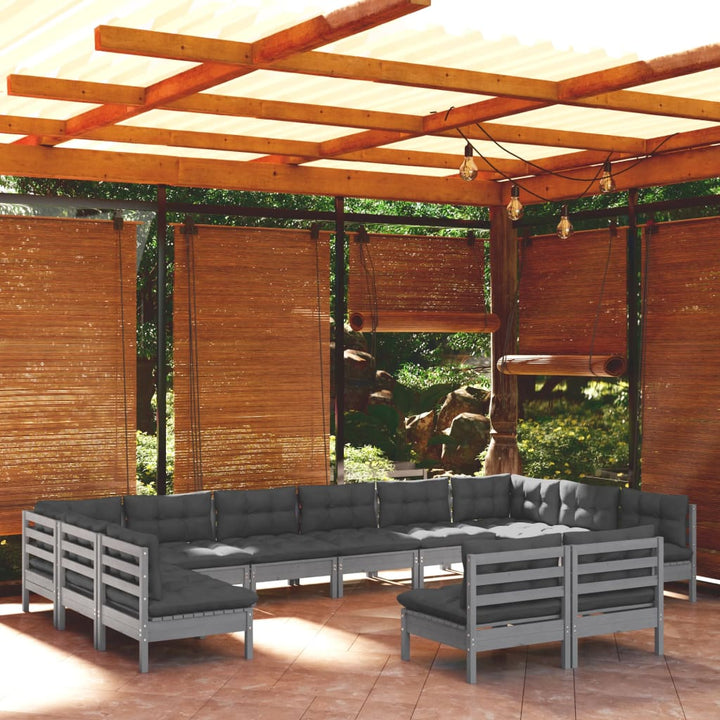 Set Mobilier Grădină Cu Perne Crem, 12 Piese, Lemn Masiv De Pin