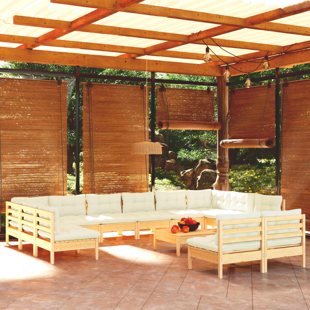 Set Mobilier Grădină Cu Perne, 13 Piese, , Lemn Masiv Pin