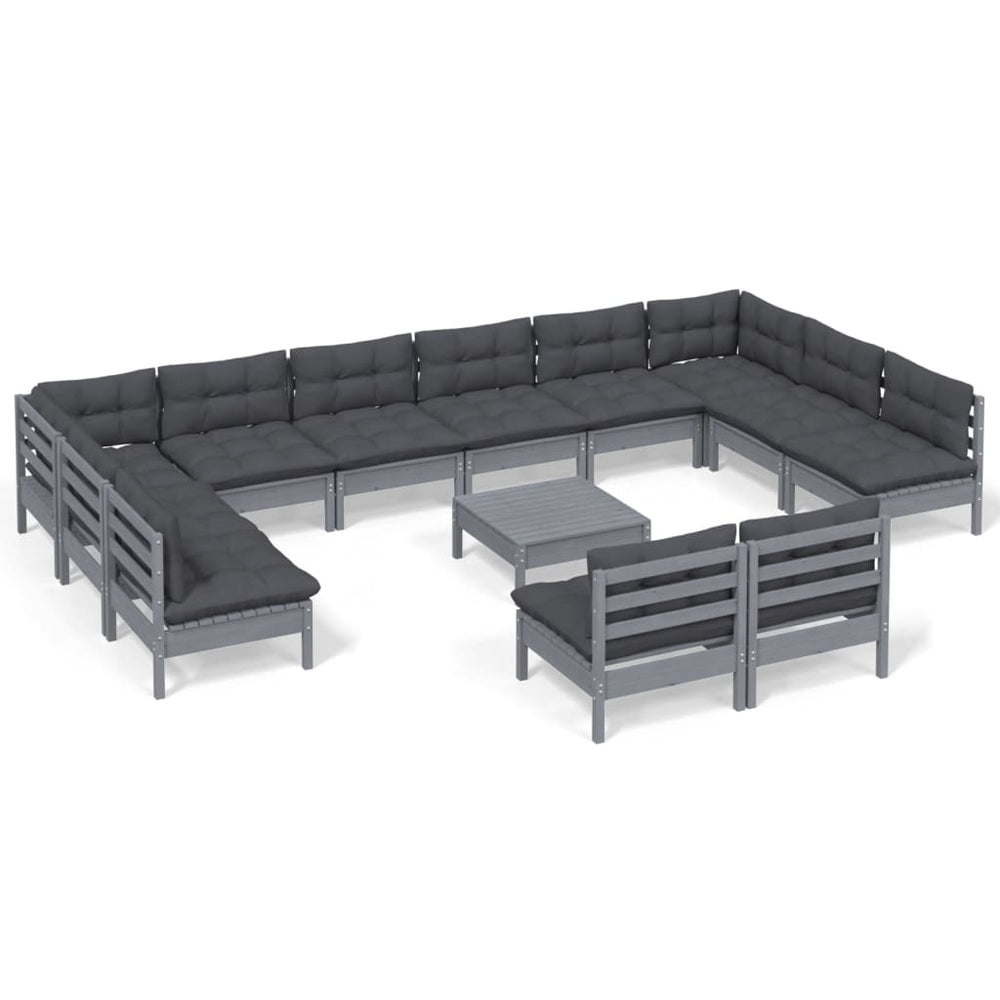 Set Mobilier Grădină Cu Perne, 13 Piese, , Lemn Masiv Pin