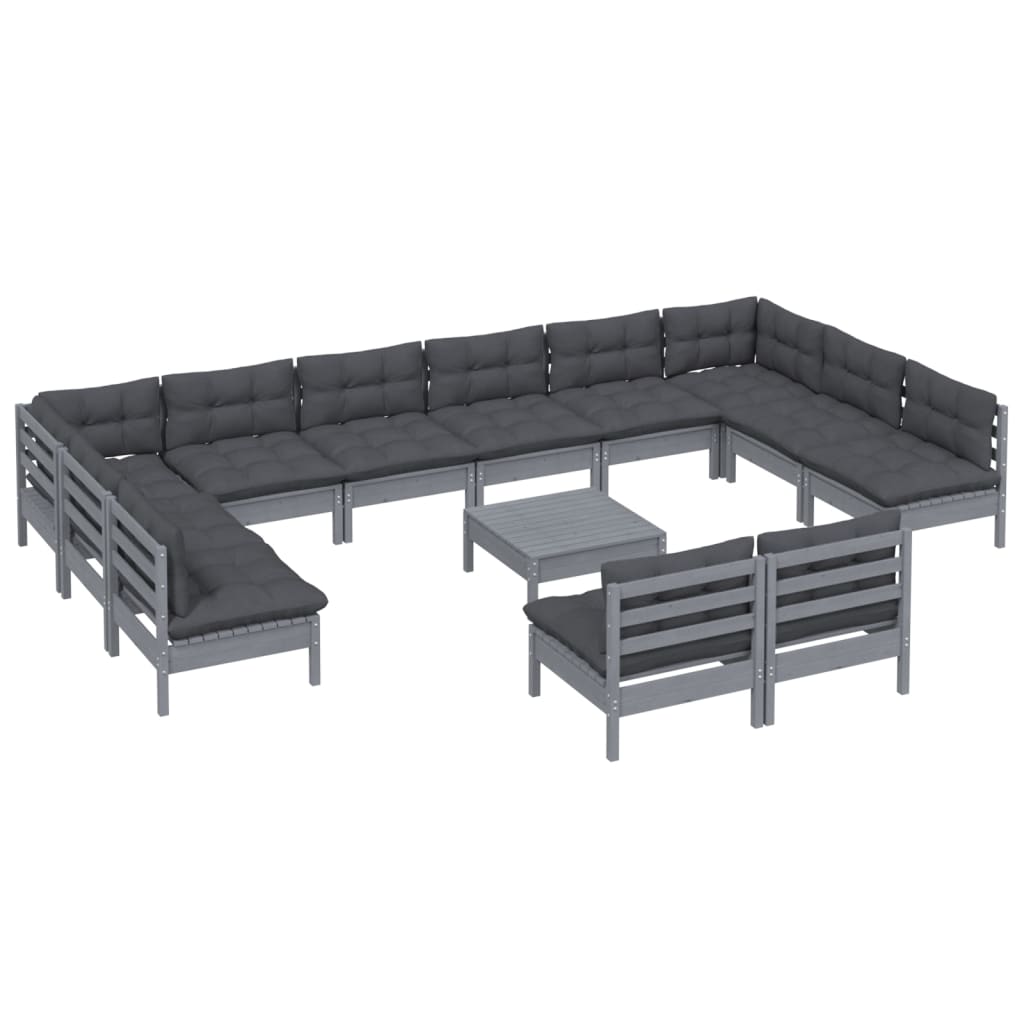 Set Mobilier Grădină Cu Perne, 13 Piese, , Lemn Masiv Pin